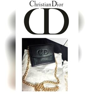 Dior Black Leather Wallet with Gold Chain